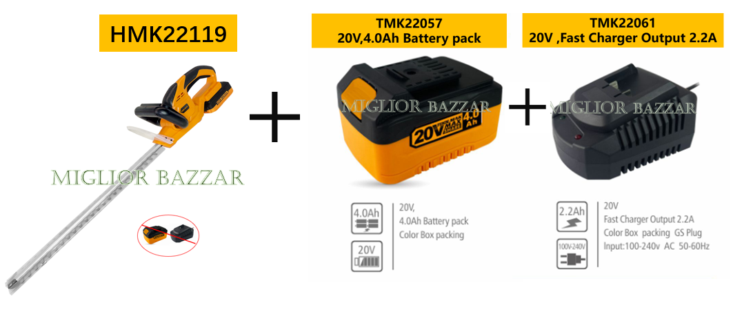 HMK22119-Tagliasiepi a batteria da 20 V - Giardinaggio professionale, facile controllo