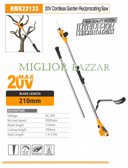 HMK22133-Seghetto alternativo da giardino senza fili da 20 V: potenza potente, taglio libero, un ottimo aiuto per il giardinaggio e il fai da te