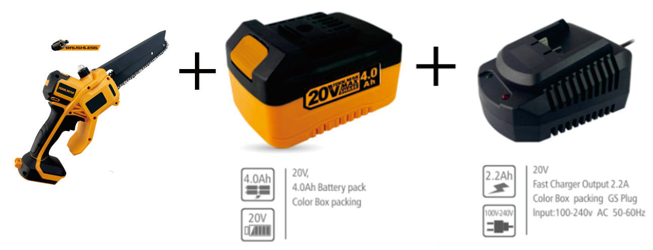 TOOLMAK - Motosega a Batteria 20V con Motore Brushless da 8 Pollici - HMK22189(8")