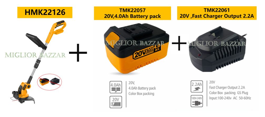 HMK22126-Tosaerba a batteria da 20 V - Raschia facilmente il prato e ripristina la squisita bellezza del giardino