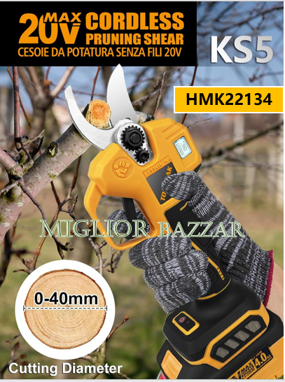 HMK22134-Forbici elettriche da potatura senza spazzole 20V: taglio super veloce, batteria a lunga durata, lo strumento definitivo per il giardinaggio professionale e il fai da te