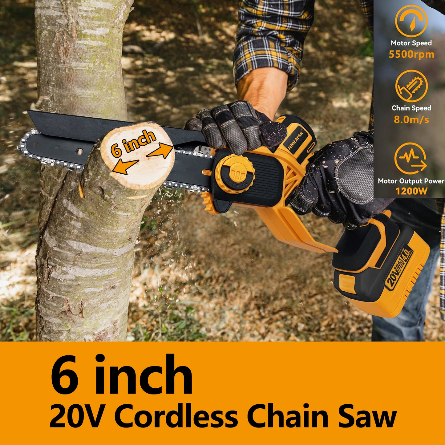 TOOLMAK - Motosega a Batteria 20V con Motore Brushless da 6 Pollici - HMK22139（6")