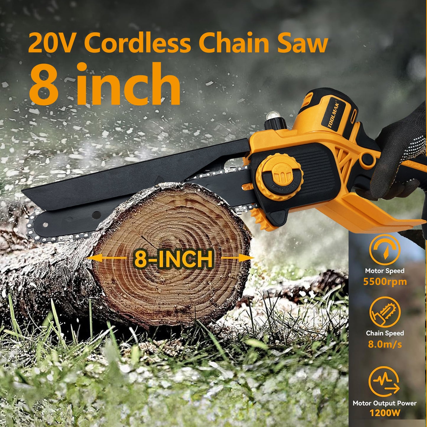 TOOLMAK - Motosega a Batteria 20V con Motore Brushless da 8 Pollici - HMK22189(8")