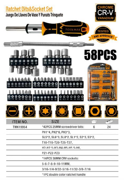 58PCS Ratchet bits & socket  set/58PCS Set di cricchetti e bussole-TMK19954