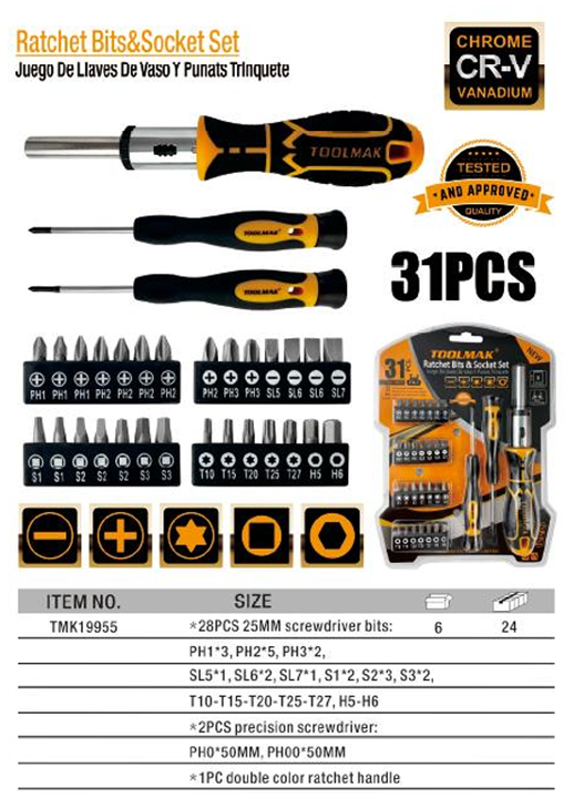 TMK19955-31PCS Ratchet bits & socket  set/Set di cricchetti e bussole 31PCS
