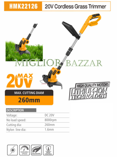 HMK22126-Tosaerba a batteria da 20 V - Raschia facilmente il prato e ripristina la squisita bellezza del giardino