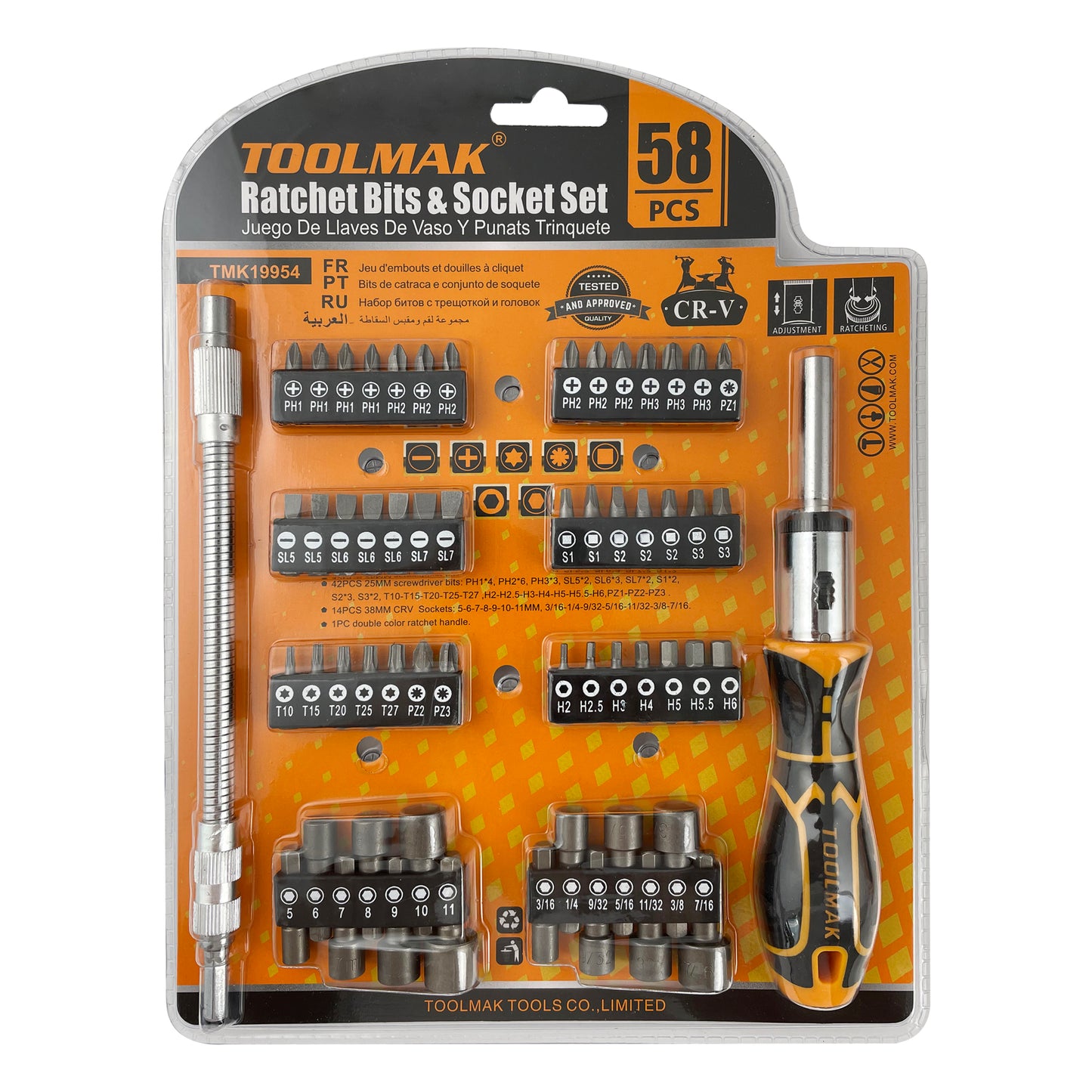 58PCS Ratchet bits & socket  set/58PCS Set di cricchetti e bussole-TMK19954